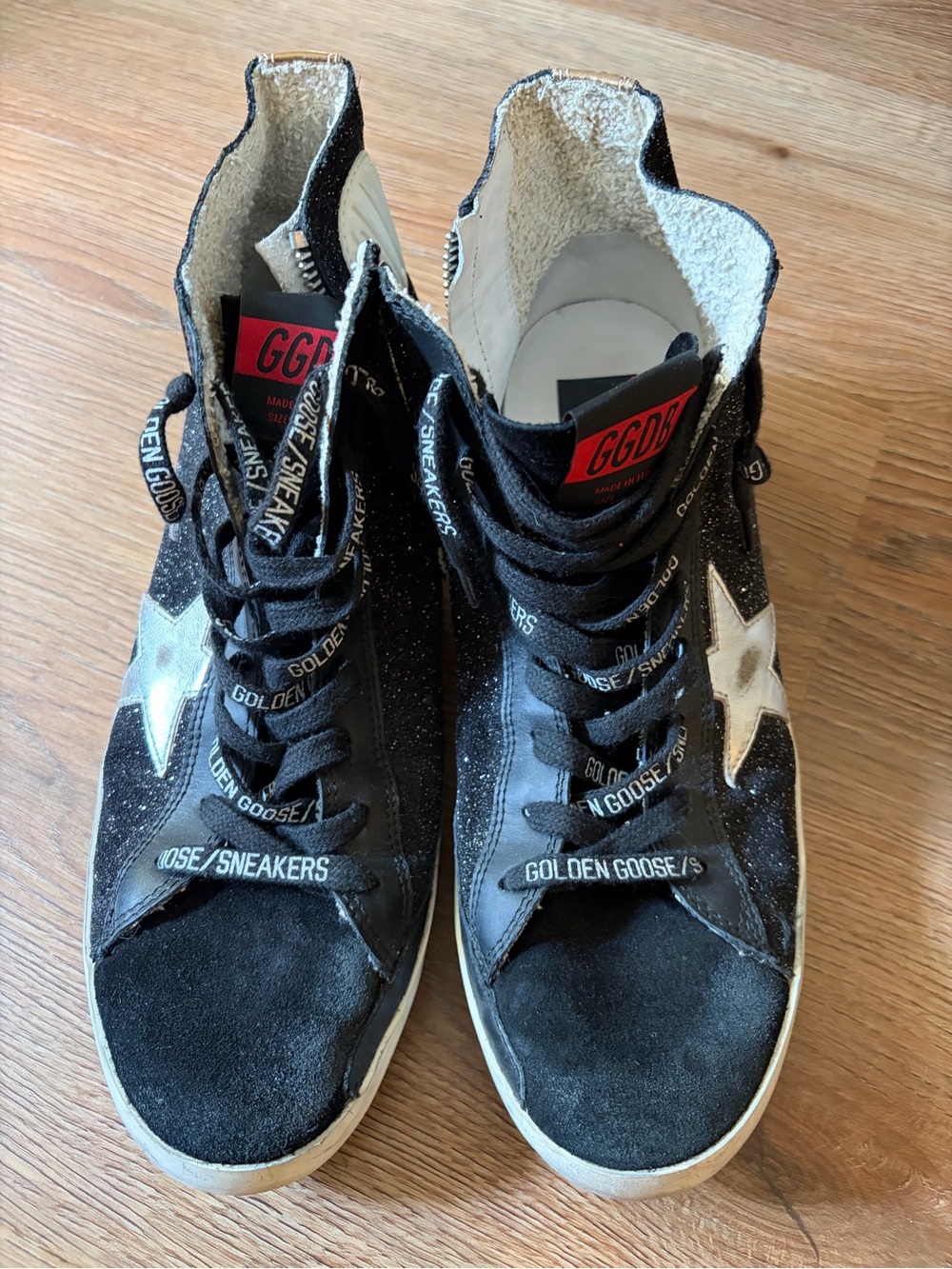 Golden Goose Francy Black Glitter High-Top Sneakers-Size 40 NWOT